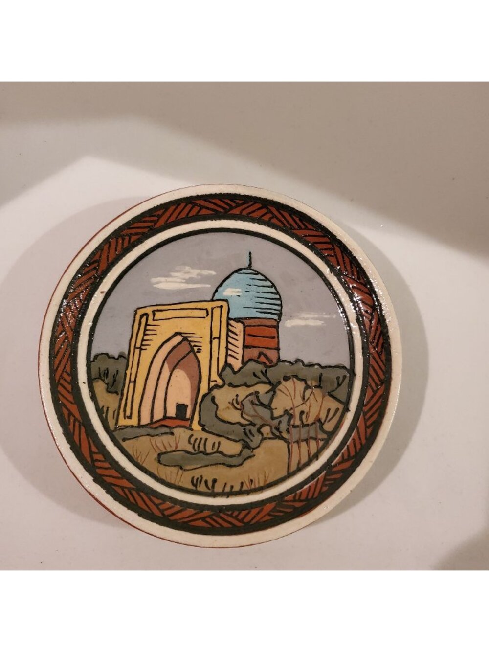 Vintage Mexican Terracotta Plate Wall Hanging Home Decor 4'' Painted